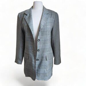 Vintage Express Glen Plaid 3 Button Blazer Jacket Women size S Black Made in USA